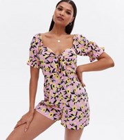 New Look Lilac Floral Tie Front Playsuit